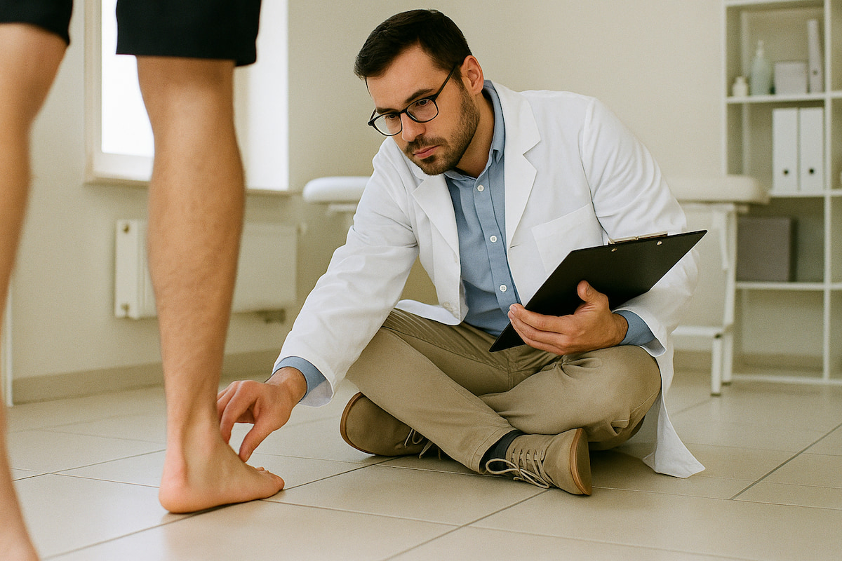Edmonton podiatrist performing foot posture assessment at Step Ahead Podiatry